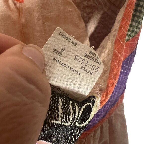 Vintage 70s Bill Tice Tan Multicolor Knee Length Halter Dress 8 - Picture 4 of 10